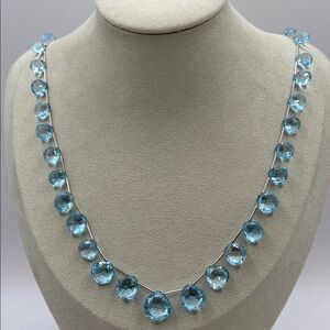 14K White Gold Blue Topaz Briolette Necklace 19”L